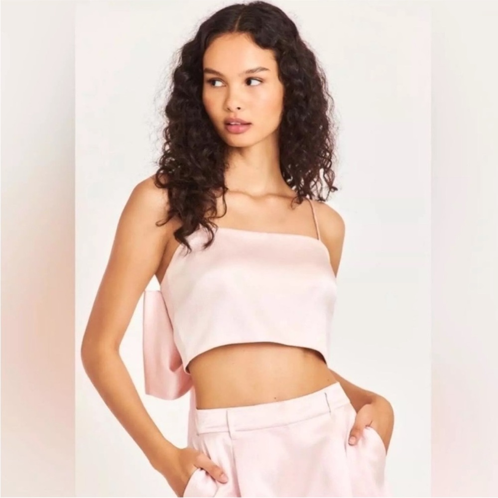 LoveShackFancy Roseanna Silk Sleeveless Crop Top in Macchiato - Picture 2 of 14